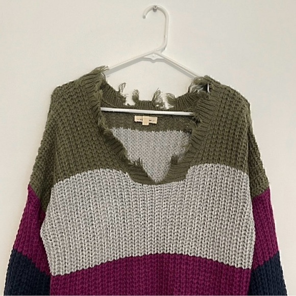 EE:SOME Olive Green Gray Purple Colorblock Striped Chunky Distressed - Picture 5 of 12